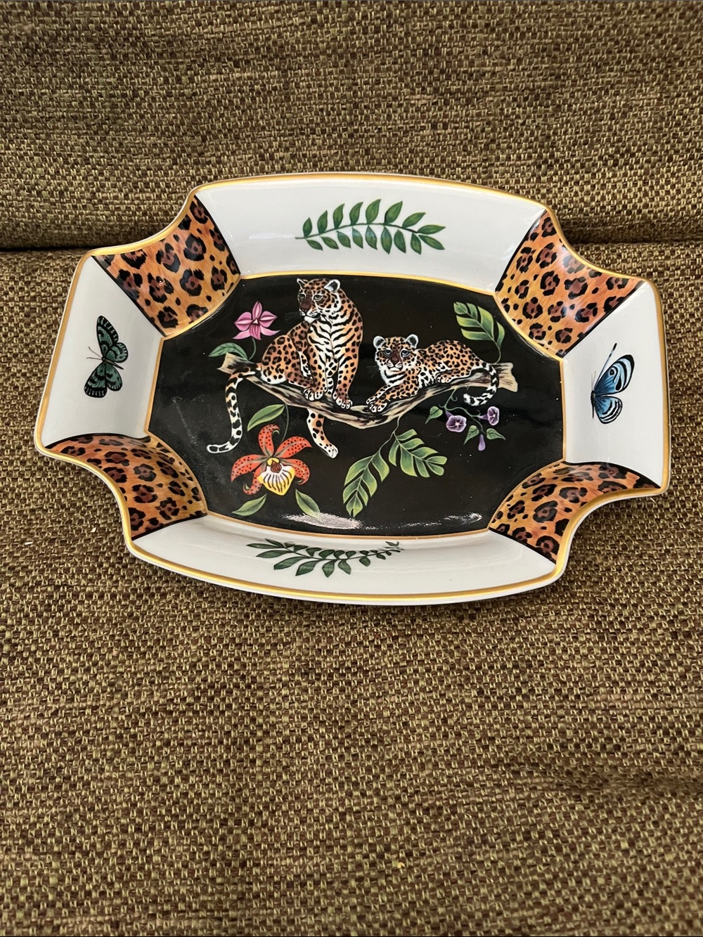 LYNN CHASE Leopard Motif Decorative Tray - Black, White, Gold Accents